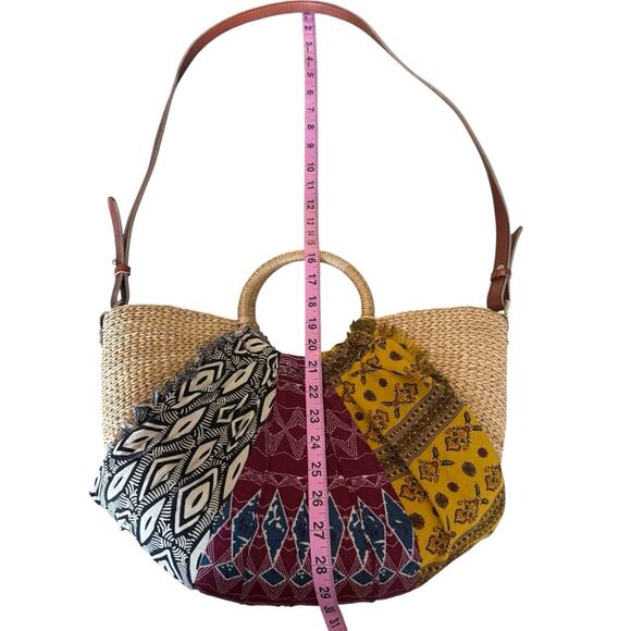 Sam Edelman Jaelynn Bow Tote Straw Bag Leather Fabric Crossbody Resort Purse - Picture 10 of 10